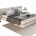 Modern Double Bed With White Headboard Gray Blanket Pillows And Side Tables 3d model