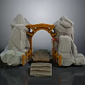 Rustic Wooden And Stone Archway Structure With Stone Steps And Wooden Planks