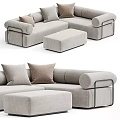 Modern Light Gray Fabric Sectional Sofa With Armrests Ottoman And Pillows 3d model