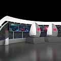 Modern Exhibition Booth Design With Curved White Structure And Display Screens