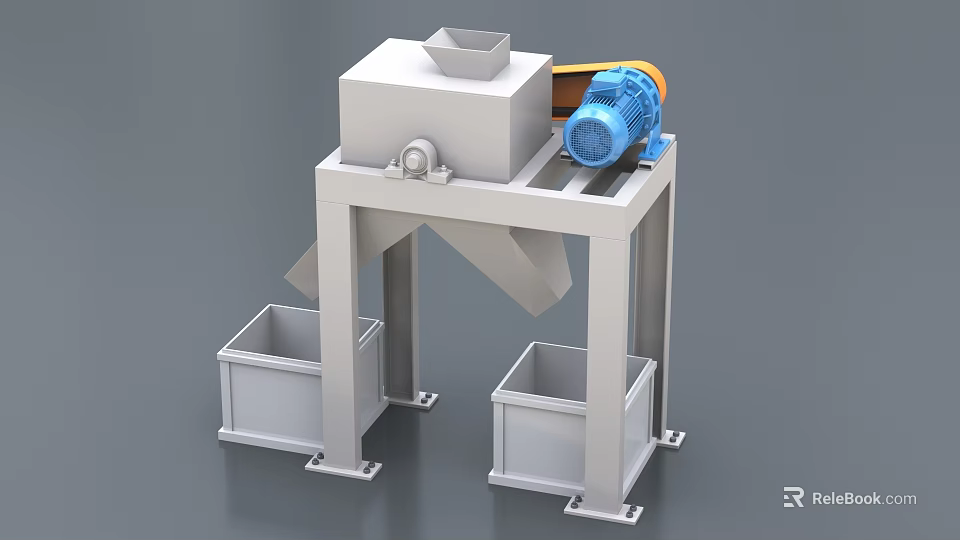 Industrial Equipment with Blue Motor Metal Frame and Discharge Bins 3d model 