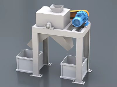 Industrial Equipment with Blue Motor Metal Frame and Discharge Bins 3d model