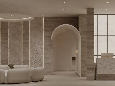 Luxury Modern Beauty Salon Interior With Curved Arch Marble Walls And Sofa 3d model