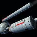 Detailed Explorer Spacecraft Model With Spherical Module Long Cylindrical Structures And Orange Thrusters