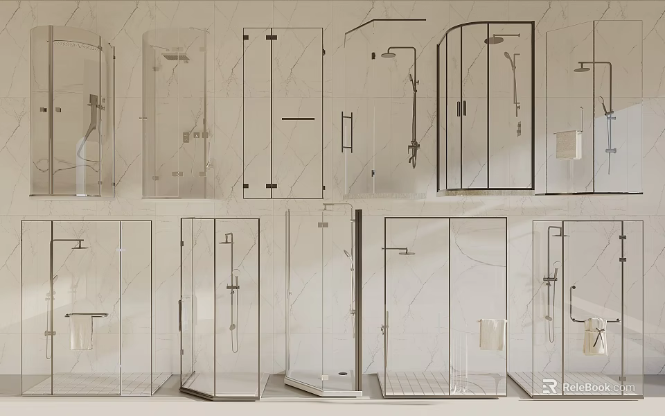 Elegant Modern Shower Sauna Designs With Glass Enclosures And Marble Finishes 3d model 