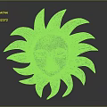 Orange Sun Themed Game Movie Character With Smiling Face Closed Eyes And Radiant Rays