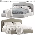 Upholstered Double Bed With Plaid Pillows Soft Blanket And Modern Headboard Design