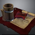 Vintage Medieval Scene With Wooden Mug Scroll Red Cloth And Coins