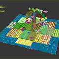 Building Blocks Scene With Palm Tree Colorful Flowers And Blue Yellow Green Tiles