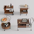 Wooden And Metal Storage Trolleys With Wheels Holding Wine Bottles Fruits And Books