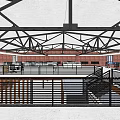 Spacious Public Office Space With Steel Truss Ceiling Brick Walls And Two Story Layout
