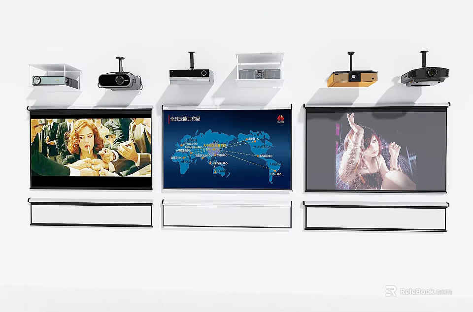 Projection Monitoring System With Multiple Projectors And High Definition Display Screens 3d model 