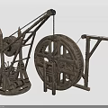 Ancient Mechanical Device 3D Model With Wooden Structure Large Wheel Rope And Hook 3d model