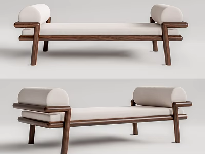 Modern Wooden Frame Footstool With Light Colored Cushion Armrests And Minimalist Design 3d model