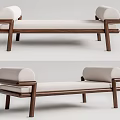 Modern Wooden Frame Footstool With Light Colored Cushion Armrests And Minimalist Design