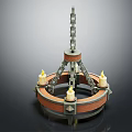 Vintage Round Chandelier With Brick Red Frame Chain Hanging And Candle Shaped Lights
