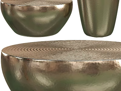 Round Hammered Metal Coffee Table Set With Bronze Finish And Modern Design 3d model