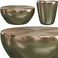 Round Hammered Metal Coffee Table Set With Bronze Finish And Modern Design