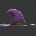 Stylish Purple Witch Hat With Curved Pointed Top And Brown Buckle Belt Design