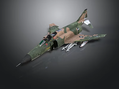 Realistic Camouflage Military Jet Model With Open Cockpit Weapons And Detailed Design 3d model