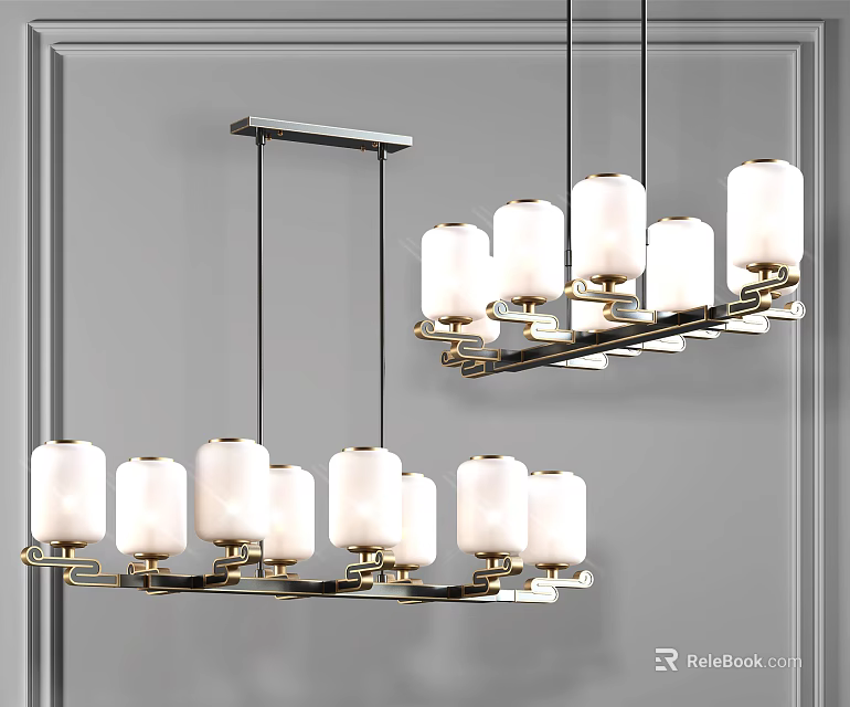Two Modern Chandeliers With White Lampshades And Metal Frames For Interior Design 3d model 