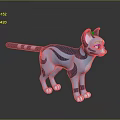 Cartoon Style Blue Cat Figure With Striped Pattern On Black Background Reflection