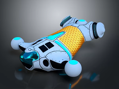 Futuristic Capsule Shaped Robot With Gold Mesh And Blue Glowing Accents 3d model