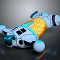 Futuristic Capsule Shaped Robot With Gold Mesh And Blue Glowing Accents