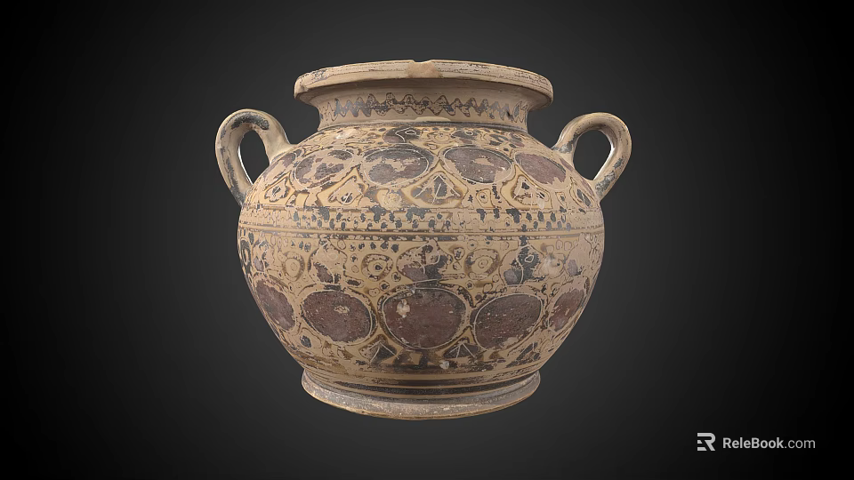 Traditional Ceramic Vessel With Two Handles And Intricate Decorative Patterns 3d model 
