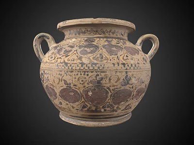 Traditional Ceramic Vessel With Two Handles And Intricate Decorative Patterns 3d model