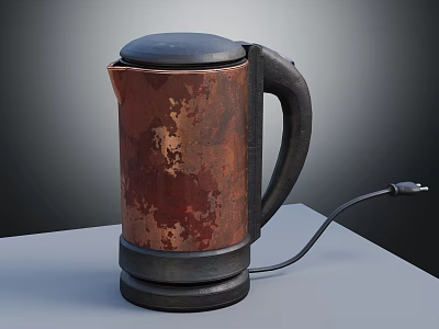 Brown Electric Kettle With Rustic Texture Black Lid Handle And Power Cord 3d model