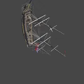 Antique Wooden Sailing Ship With Tall Masts Detailed Rigging And Red Flag