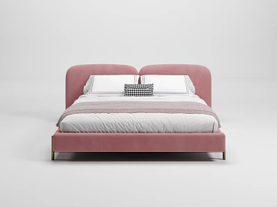 Modern Pink Double Bed With Curved Headboard White Pillows And Gold Legs 3d model