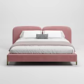 Modern Pink Double Bed With Curved Headboard White Pillows And Gold Legs