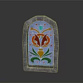 Architectural Arched Stone Framed Stained Glass With Decorative Fox Pattern Design
