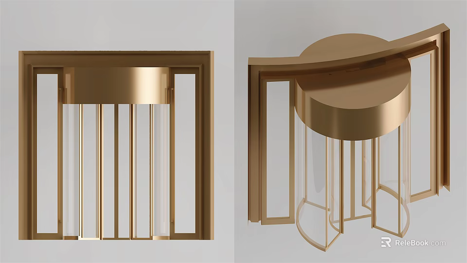 Golden Modern Light Fixture Design With Metal Frame And Glass Elements Two Angles View 3d model 
