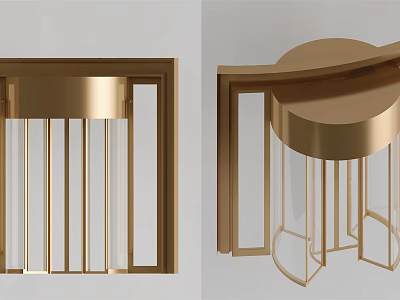 Golden Modern Light Fixture Design With Metal Frame And Glass Elements Two Angles View 3d model