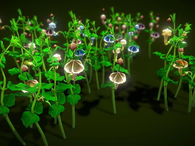 Vibrant Green Plants With Stems Leaves And Bell Shaped Blue Pink White Flowers 3d model