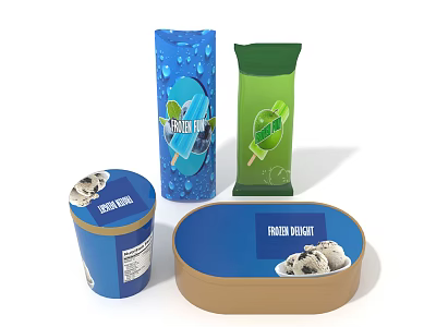 Frozen Dessert Products Including Ice Cream Tub Popsicle And Packaging 3d model