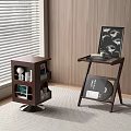 Modern Wooden Side Tables With Storage Shelves Vinyl Records And Artwork In Interior