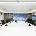Modern Conference Room With Large Screen Big Data Display And Black Chairs