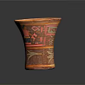 Ancient Carved Pottery Vase With Painted Human Figures And Geometric Patterns