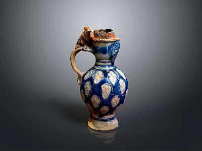 Carved Ceramic Vase With Blue And White Patterns And Dragon Head Decor 3d model