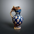 Carved Ceramic Vase With Blue And White Patterns And Dragon Head Decor 3d model