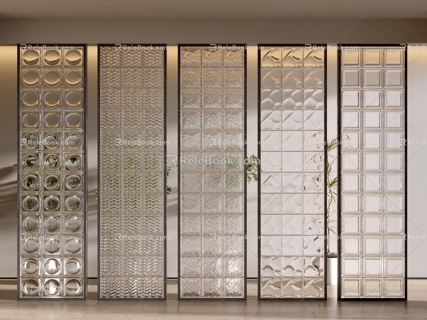 Art glass partition glass brick porch glass partition 3d model