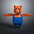 Cute 3D Brown Cartoon Bear In Blue Overalls With Arms Outstretched And Friendly Expression