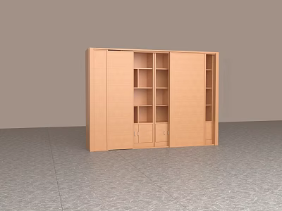 Wooden Wine Cabinet With Modern Design Multiple Shelves And Glass Doors 3d model