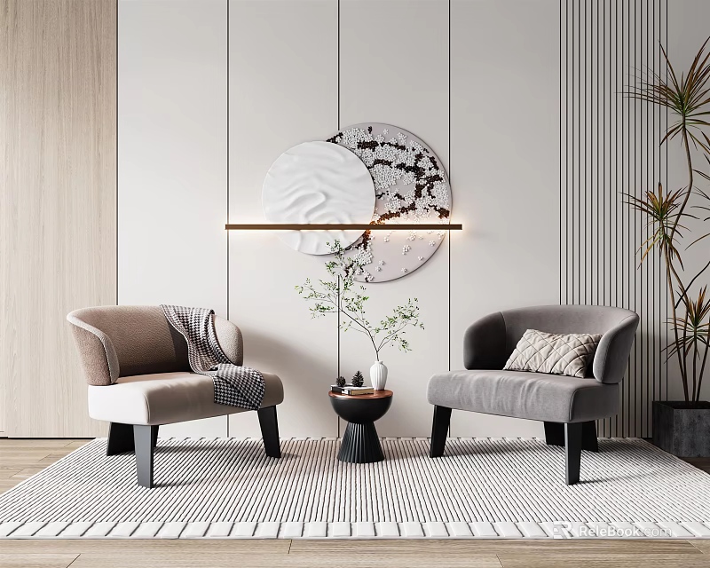 Cozy Leisure Sofa Set With Two Gray And Beige Armchairs Soft Cushions And Coffee Table 3d model 