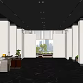 Elegant Hotel Lobby Interior With Black Marble Flooring White Columns Green Plants And City View
