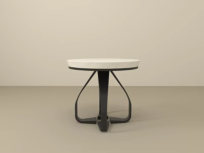 Modern White Marble Round Top Side Table With Black Metal Base Design 3d model